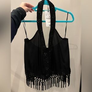NWT Zara halter fringe top